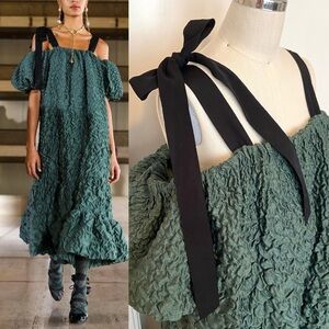 $1,600 Ulla Johnson Runway Francoise Green Wool Silk Smocked Gown